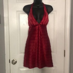 Red halter cocktail dress